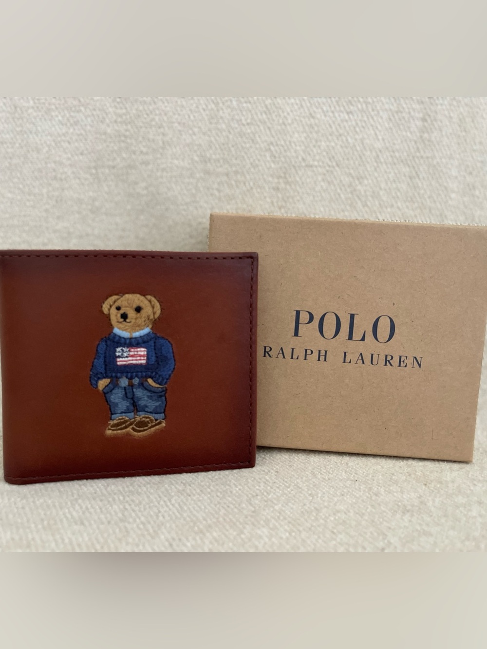 Polo Ralph Lauren Brown Leather Preppy Bear Bifold Wallet